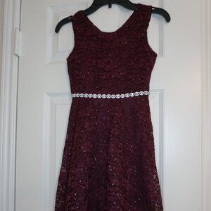 Kids, Girls Sleeveless round neck sparkly Rhinestone belt dress.